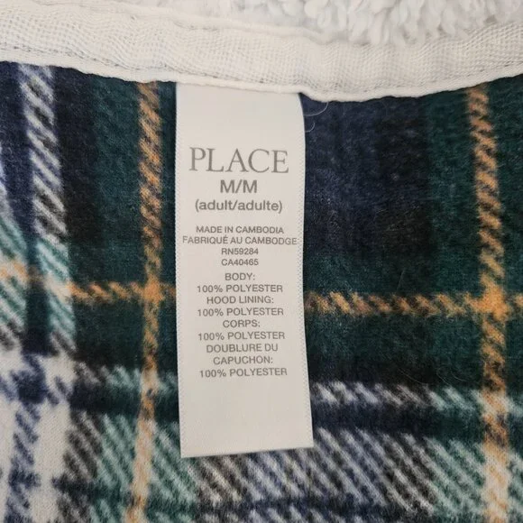 Children's Place Adult Buffalo Plaid Fleece One Piece Medium Pajama Set - Picture 7 of 11